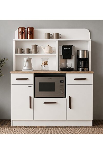 Noiss Home Decor Milano Kahve Köşesi Dolabı Mikrodalga Fırın Dolabı Çekmeceli...