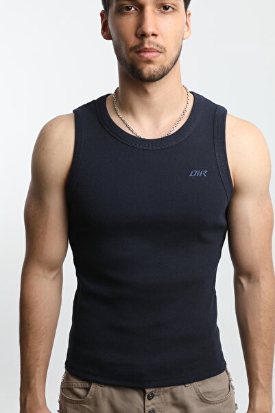 OİR Erkek Fitilli Lacivert Renk Tank Top No.1 Likralı Pamuk Kaşkorse Atlet