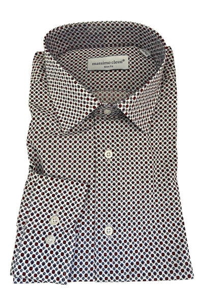 OEM Camasa barbati alba cu culori, maneca lunga, bumbac-poliester, marime 41-42