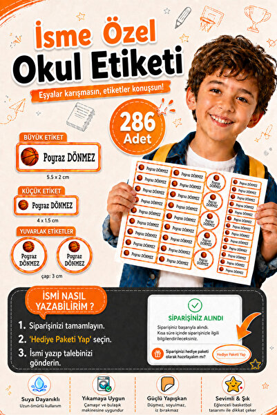 Sim Tasarım Okul Etiketi Basketbol Temalı Kalem Defter Etiketi Özel İsim Yazı...