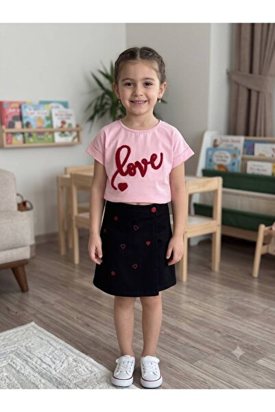 Efemkids 2-9 Years Old Love Embroidery Girls' Set Shorts Skirt Girls' Set