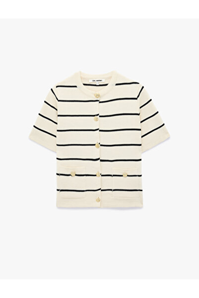 Koton Short Sleeve Crew Neck Knitwear Cardigan with Pockets