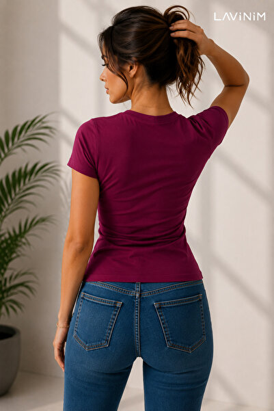 LAVİNİM Kadın V Yaka Ultra Soft Pamuk V Body Slim Tişört