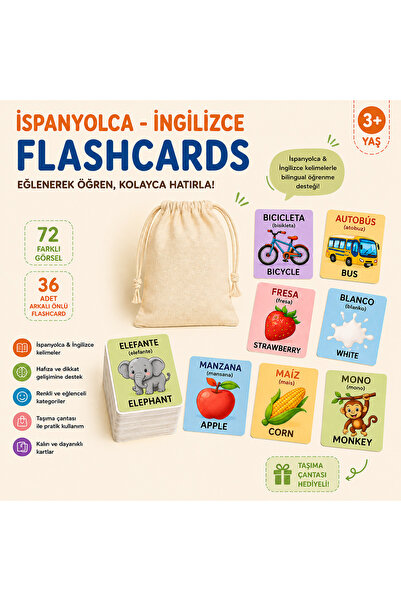 lnly İspanyolca İngilizce Flashcards (Türkçe Okunuşlu) – 36 Arkalı Önlü Kart,...