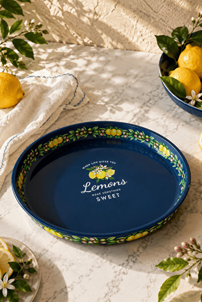 Sarkap Home 26 cm Lemon Design Lacivert Meyve Tabağı