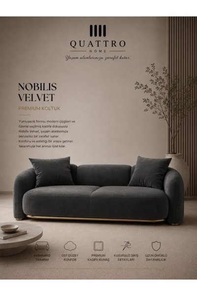 QUATTRO HOME Nobilis Velvet Antrasit Kadife Premium Koltuk