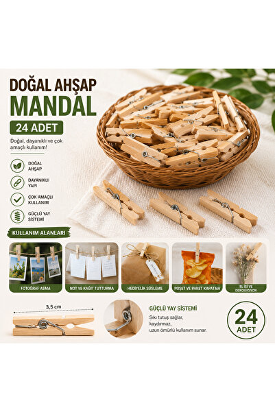 ARVALE Set of 24 Wooden Mini Pegs – Decorative Pegs for Photos, Notes, and Ca...