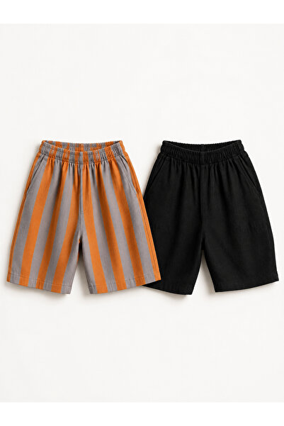 Catz Kids Boy's Relaxed Fit 2-Piece Shorts Set Orange Gray Striped and Black ...