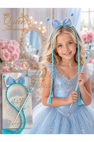 QUEEN AKSESUAR Cute Cinnamoroll Fancy Mesh Pendant Hairpiece Crown Scepter Se...