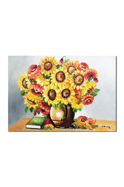 artnova Ръчно рисувана картина със слънчогледи и книга, Благодат, 70x50см мас...