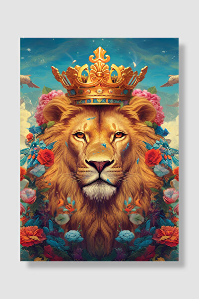Luna Marissa Lion Poster Golden Crowned Lion King Flowers Wall Decor Decorati...