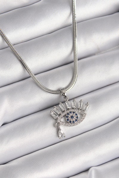 ARMÜZ 316l steel silver color italian chain zircon stone eye model women neck...