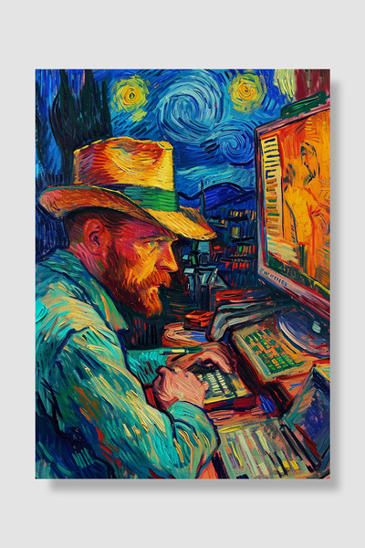 Luna Marissa Poster Van Gogh Pictor la computer, cu un design umoristic, Noap...