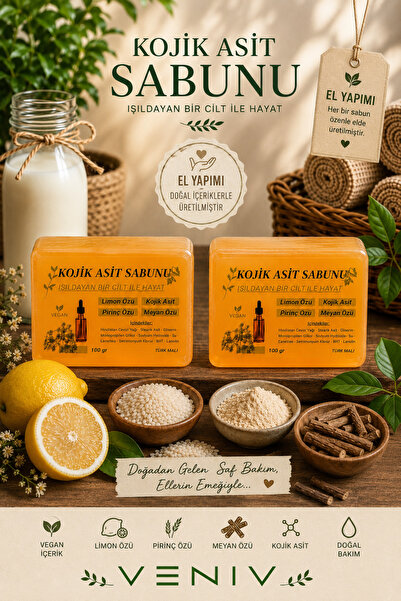 VENİV 2-pack kojic acid soap (kojic acid) with lemon extract - rice extract -...