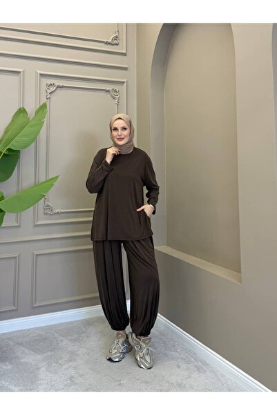 ALLİNOFFİCİAL Alina Cupra Şalvar Takım Kahverengi