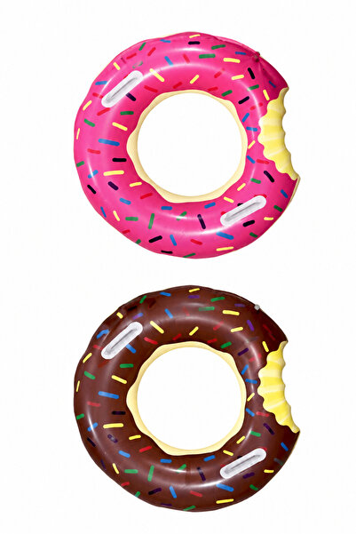 SUDESA OYUNCAK Set of 2 75 cm Inflatable Donuts with Handgrips, Pink and Choc...