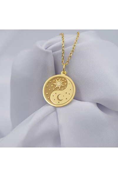 N!da Jewelry 925 Ayar Gümüş Güneş ve Ay Tasarım Yin Yang Kolye