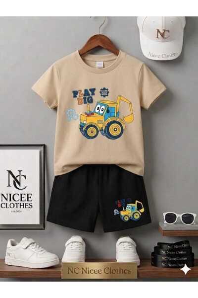 NC Nicee Clothes Summer Children's T-Shirt Shorts Unisex (Scoop Tractor Printed)