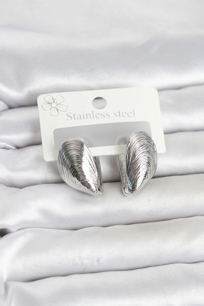 ARMÜZ 316L Steel Silver Color Mussel Model Women's Earrings