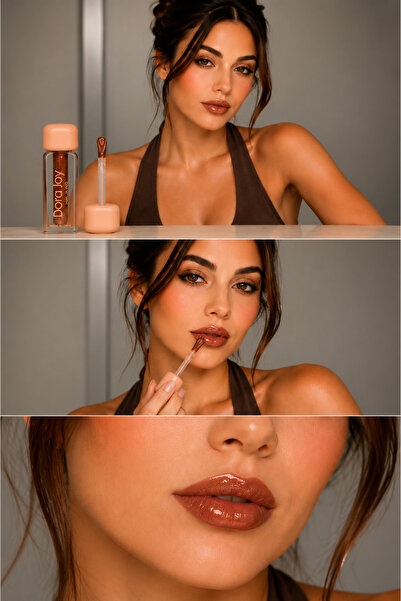 Dora Joy SPF30 Peptit İçeren Lip Gloss Caramel Nude 02 Kolajen & Hyalüronik Asit Destekli Nemlendirici ve Besleyici Dudak Parlatıcısı / Joy Pepdide