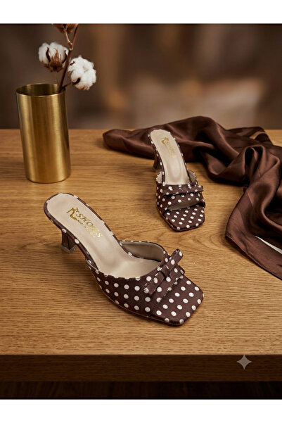 BTK Polka Dot Heeled Slippers Brown