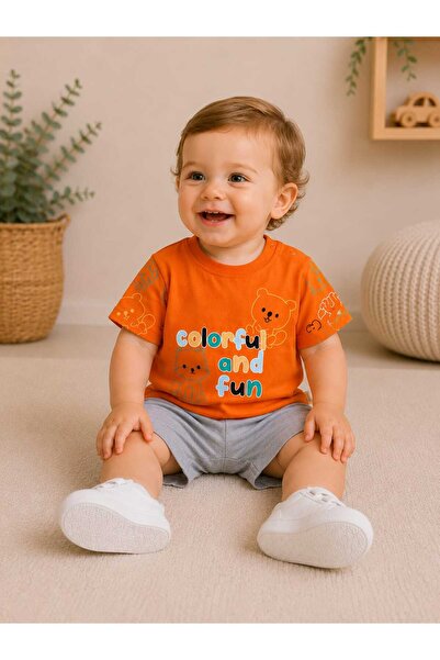 krm kerem bebe Colorful Fun Teddy Bear and Kitten Printed Baby Cotton Top and...
