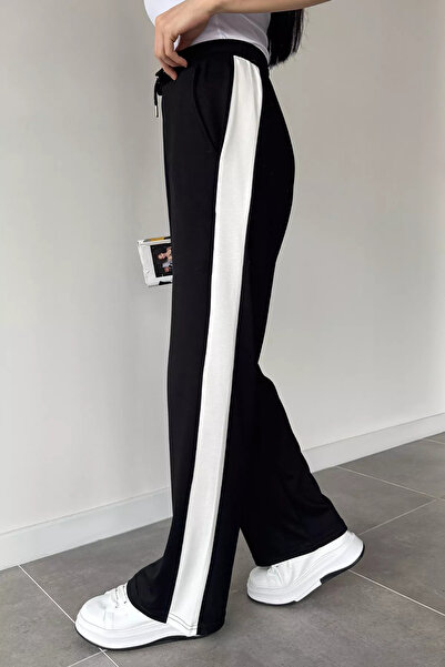 Aryena Black Women's High Waist Striped Sweatpants with Elastic Waistband