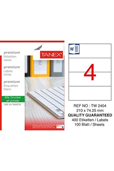 Tanex Lazer Etiket Tw-2404 210*74.25 Mm Beyaz 100lü