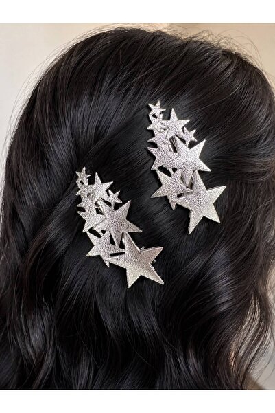 JEWELERY مشبك شعر معدني فضي لامع على شكل نجمة ✨