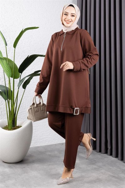 Generic Brand Half Zipper Sports Set Brown