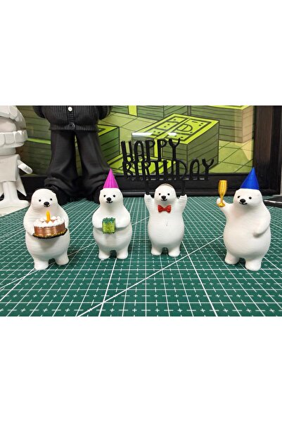 Titrek Toys 3D Design Birthday Themed Set of 4 Cute Polar Bear Figures - Birt...