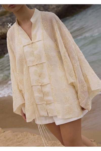 MODA S&S BZLİNE İp bağcıklı nakış işlemeli oversize ceket