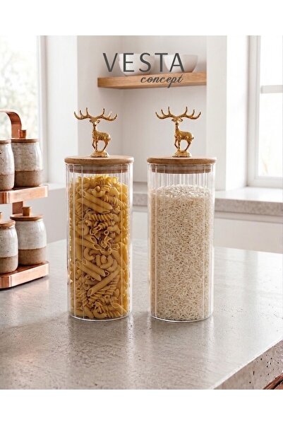 VESTA Concept Set of 2 1.3 Lt Vacuum Glass Food Storage Containers with Deer-...