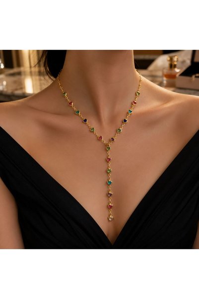 Monalisa Home Luxurious Zircon Stone Figured Flashy Y Necklace