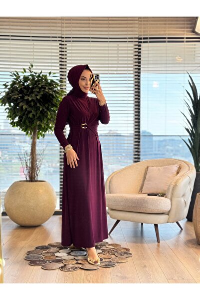 Afili 1514 Viona Side Buckle Sandy Dress Plum