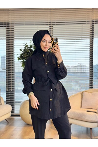 ALANURMODA 14451 بدلة بتفاصيل جوفير أمامية وكمينية باللون الأسود