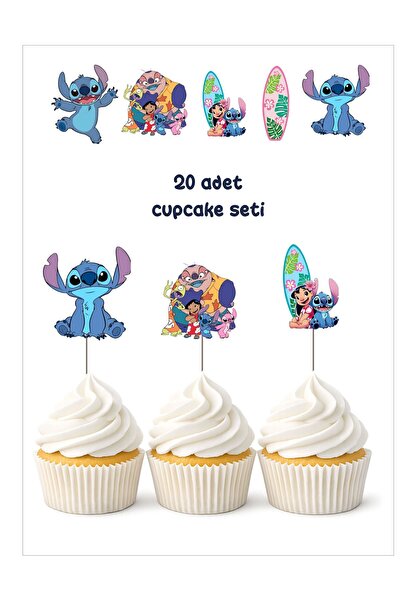 Sinek Kupası Tasarım Lilo Stitch 20 Pieces Cupcake Decorations Birthday Supplies