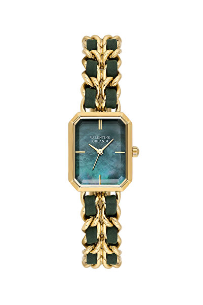 Valentino Orlandi Gold and Green Steel Leather Watch for Women VO.4.10007-4