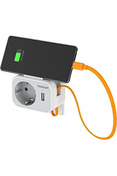 TESSAN Μονή πρίζα με προστασία από υπερτάσεις, με 1 USB-A, 1 USB-C και καλώδι...