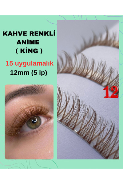 Genel Markalar Anime Kirpik King Model Kahve Rengi 12mm/5ip Doğal Hacimli İpl...