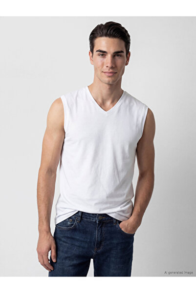 LC Waikiki Peak New Season White V-Neck Men's Undershirt