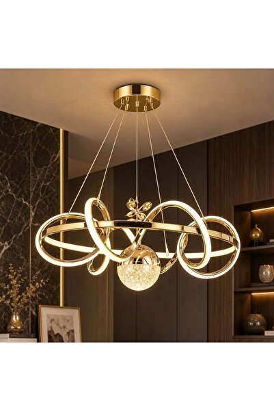 luminza tasarım modern led avize kumandalı 3 renk ışık sarı kasa