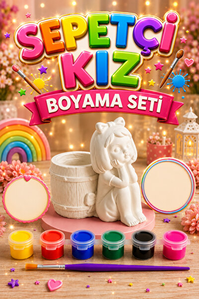 elvanhobi Çocuklar İçin Sepetçi Kız Boyama Seti Dekoratif Obje