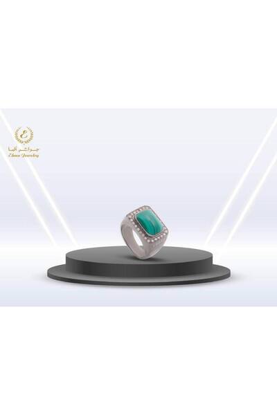 elma Men's ring set with Swiss zircon and malachite stone