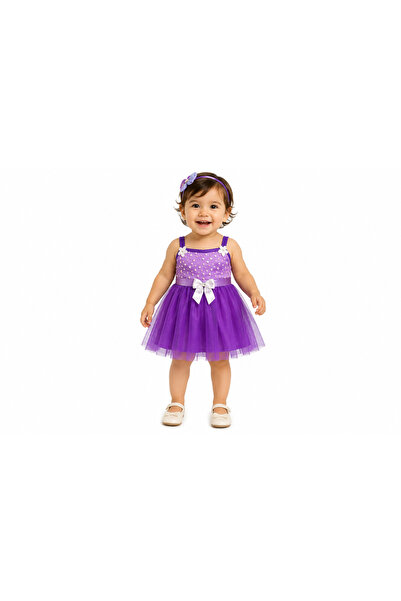 MADE Girls' Tulle Dress with Pearls and Bow Embellishments