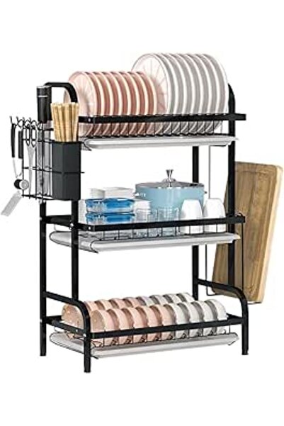 AbaqCasa 3-Tier Dish Rack Large Capacity Dish Drying Rack Dish Drainer with U...