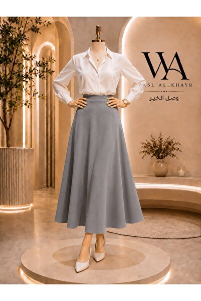 WASL ALKHAIR Women's 38cm Length Midi Skirt with Classic Flowing Cut and Soli...