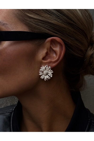 Lavian Accessories Sun Flower Gümüş Çiçek Küpe 3 CM