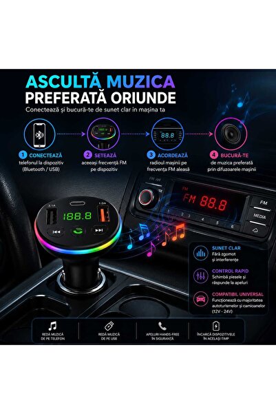 ANY SHOP MARKET Transmițător FM Auto HM136-A cu Încărcare Rapidă, Player MP3,...