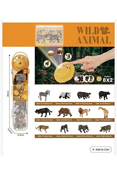 OEM Set Proiector Educativ Animale Salbatice cu 12 Figurine si Marire 8x pent...